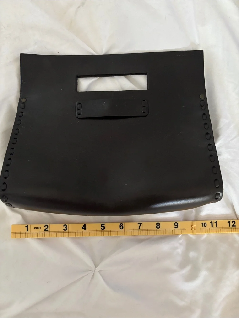 Purse & Clutch Sustainable Black Leather Clutch Cutout Handle Minimalist